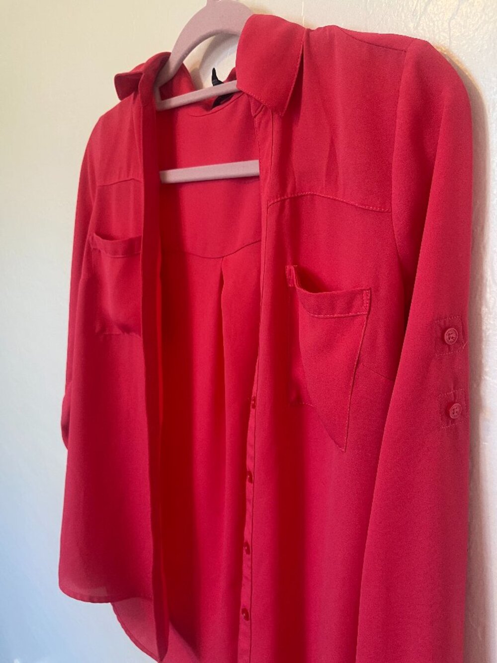 Express Portofino Fuchsia Pink Convertible Long Sleeve Button Up Shirt Size XS